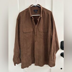 Van Heusen Soft Suede Brown Long Sleeve Button Down Shirt Size XL Western